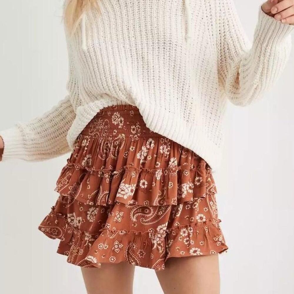 Aerie Layered Ruffle Paisley Mini Skirt NEW Medium  American Eagle